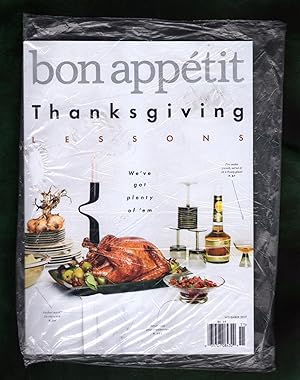 Bild des Verkufers fr Bon Apptit - November, 2017. In Publisher's Shipping Bag. Thanksgiving Lessons; Kitchen Primer; Braised Turkey; Eggcentrics; Durham, NC; Mila Kunis; Tomato Caprese; Olive Oil zum Verkauf von Singularity Rare & Fine