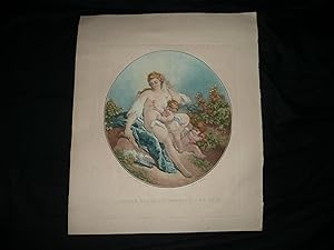 Seller image for Aquatinte en couleur du dix huitime sicle de Jean Franois Janinet d' aprs Boucher, "l' amour rendant hommage  sa mre" for sale by A La Recherche Du Temps Perdu