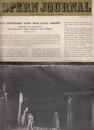 Bild des Verkufers fr Opernjournal / Das Opern Journal - Nr. 2. , erste Saison, November 1961. Informationen, Bilder , Essays. zum Verkauf von Antiquariat Carl Wegner