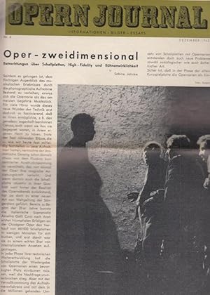 Bild des Verkufers fr Opernjournal / Das Opern Journal - Nr. 4. Zweite Spielzeit Dezember 1962 - Informationen, Bilder , Essays. zum Verkauf von Antiquariat Carl Wegner