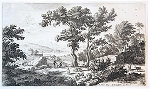 [Antique print, etching and engraving] Sheep before two trees in open country [Set: Verschyde Lan...