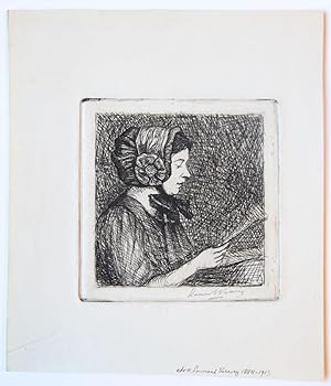 [Modern print, etching] Young woman reading (lezende vrouw), published before 1913.