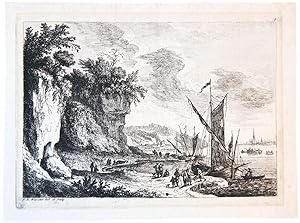 Antique print I Italian coastal landscape, published ca. 1770, 1 p.