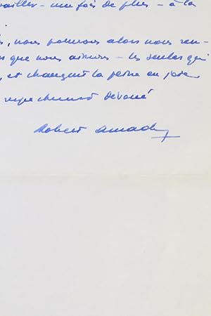 Lettre autographe signée de Robert Amadou à Mme Charmer-Leroy