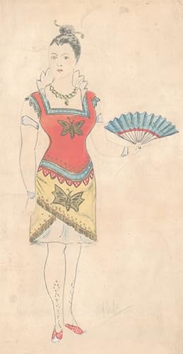 Flip - Early 20th Century Watercolour, Japanese Style Costume Design