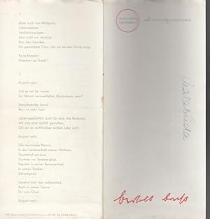 Imagen del vendedor de Zum 60 . Geburtstag von Brecht, Bertolt am 10. Februar 1958. Mit Busch, Ernst / Christian, Norbert / Beneckendorff, Wolf / Busch, Ernst / Weigel, Helene / Raumer, Helge / Franz,Erich / Dren, Fred / Hollenbeck, Fritz / Gnass, Friedrich / Naumann, Gnter / Reichel, Khte / Flrchinger, Martin / Loewen, Betty / Lutz, Regine u.a. a la venta por Antiquariat Carl Wegner