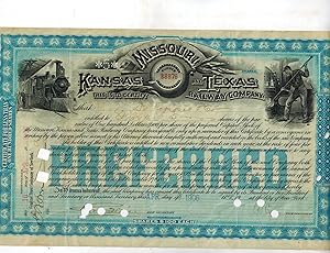 Stock Certificate for Less Than 100 Shares in the Missouri, Kansas and Texas Railway Company