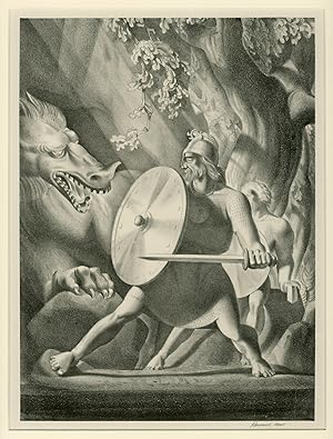 [Original Lithograph:] "BEOWULF AND THE DRAGON."