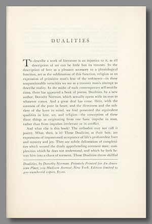 Seller image for DUALITIES [caption title] for sale by William Reese Company - Literature, ABAA
