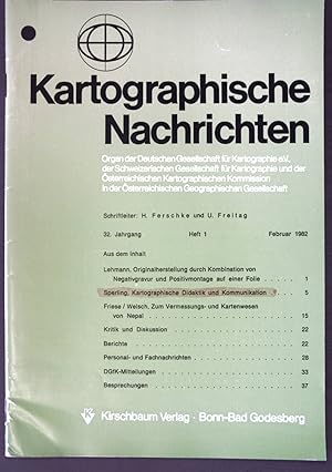 Bild des Verkufers fr Kartographische Didaktik und Kommunikation; in: 32. Jg. Heft 1 Kartographische Nachrichten, Organ der Deutschen Gesellschaft fr Kartographie e. V. zum Verkauf von books4less (Versandantiquariat Petra Gros GmbH & Co. KG)