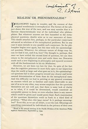 'Realism or Phenomenalism?'. Presentation offprint of a paper delivered to the annual meeting of ...