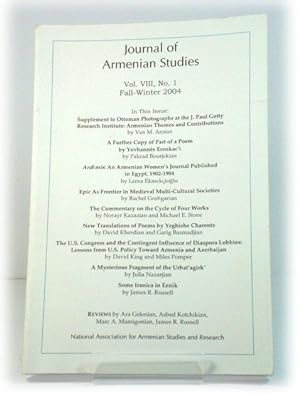 Bild des Verkufers fr Journal of Armenian Studies: Vol. VIII, No. 1, Fall-Winter 2004 zum Verkauf von PsychoBabel & Skoob Books