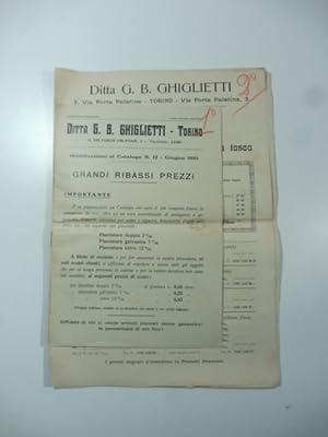Ditta G. B. Ghiglietti. Torino. Modifiche catalogo n. 12. Luglio 1921. (SEGUE): Modifiche al cata...