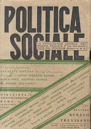POLITICA sociale. Direttore Renato Trevisani. Anno III 1931, Num. 1/2. 15 gennaio-15 febbraio 1931.