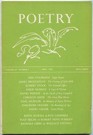 Bild des Verkufers fr Poetry: Volume XCII, Number 1, April 1958 zum Verkauf von Between the Covers-Rare Books, Inc. ABAA