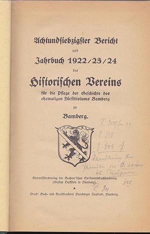 Achtundsiebstigster Bericht und Jahrbuch 1922/23/24 des historischen Vereins für die Pflege der G...