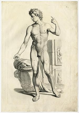 Medical Antique Print-T.1.-MALE HUMAN BODY-ANATOMY-VASE-Bidloo-Lairesse-1685