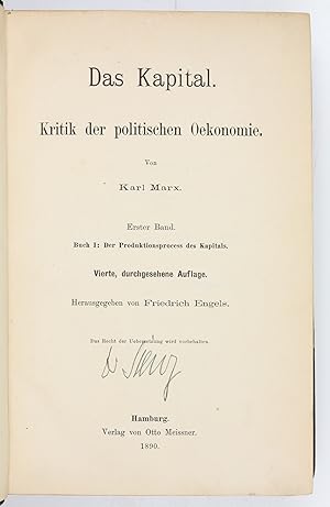 Bild des Verkufers fr Das Kapital. Kritik der politischen Oekonomie. Vols. 1 and 2 (of 3). zum Verkauf von Antiquariat INLIBRIS Gilhofer Nfg. GmbH