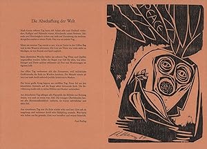 Seller image for Original-Holzschnitt zu seinem Gedicht ,,Die Abschaffung der Welt". Original Graphik, signiert Kunstdruckpapier, Blattgröße 29 x 40 cm for sale by ANTIQUARIAT Franke BRUDDENBOOKS
