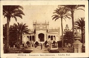 Bild des Verkufers fr Ansichtskarte / Postkarte Sevilla Andalusien Spanien, Exposicion Ibero Americana, Pabellon Real, Ausstellungspavillon zum Verkauf von akpool GmbH