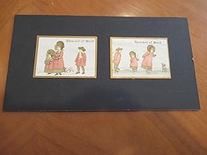 Reward Of Merit (Two Small Original Antique Colored Lithographs)