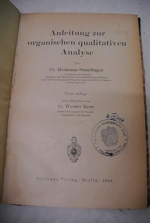 Bild des Verkufers fr Anleitung zur organischen qualitativen Analyse. zum Verkauf von Antiquariat Bookfarm