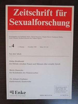 Bild des Verkufers fr Zeitschrift fr Sexualforschung. Heft 4, 1. Jahrgang, Dezember 1988, Seiten 291 - 400. zum Verkauf von Antiquariat Maralt