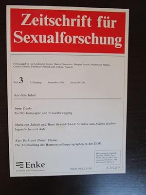 Bild des Verkufers fr Zeitschrift fr Sexualforschung. Heft 3, 2. Jahrgang, September 1989, Seiten 199 - 290. zum Verkauf von Antiquariat Maralt