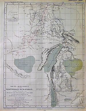 1868 Map of the Nile Headwaters and the Equatorial Lakes of Africa together with Routes of Travel...