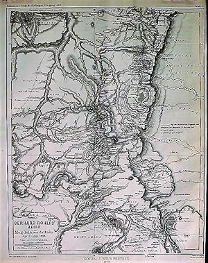 1868 Map of Gerhard Rohlf's Travel from Magdala to Antalya. April-May 1868. By A. Petermann.