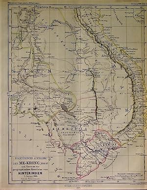 Bild des Verkufers fr 1868 Map of French Surveys of the Mekong, 1866-67 and Chart of the Geography of Indochina, January1, 1868. By A. Petermann. zum Verkauf von Independent Books