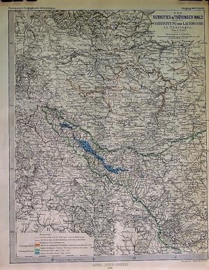 1868 Map of the Rennstieg Trail of the Thuringian Forest and the Distribution of Mosses in Thurin...