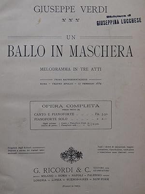 VERDI Giuseppe Un Ballo in Maschera Opéra Piano Chant