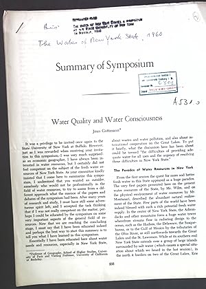 Bild des Verkufers fr Water Quality and Water Consciousness; Sonderdruck aus: The Water of New York State zum Verkauf von books4less (Versandantiquariat Petra Gros GmbH & Co. KG)