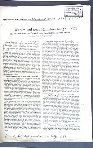 Imagen del vendedor de Warum und wozu Raumforschung?; Sonderdruck aus: Berichte und Informationen a la venta por books4less (Versandantiquariat Petra Gros GmbH & Co. KG)