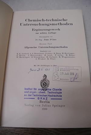 Imagen del vendedor de Allgemeine Untersuchungsmethoden. (= Chemisch-technische Untersuchungsmethoden. Ergnzungswerk zur 8. Aufl., 1. Teil) a la venta por Antiquariat Bookfarm