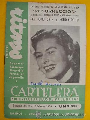 CARTELERA DE ESPECTACULOS DE VALENCIA. Marzo 1959