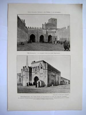 Antigua Lámina - Old Sheet : FEZ (Marruecos) : Puerta de Jaken; Kasba de Dar-Debibag
