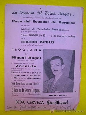 CARTEL PUBLICIDAD - PASO DEL ECUADOR DE DERECHO. 1961