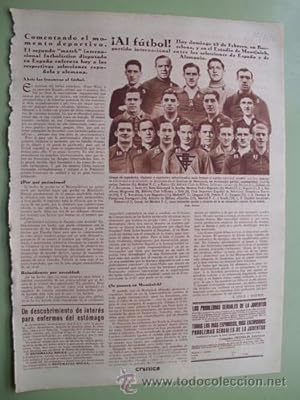 Antigua Hoja - Old Sheet : SELECCIÓN DE ESPAÑA para enfrentarse con la Selección Alemana