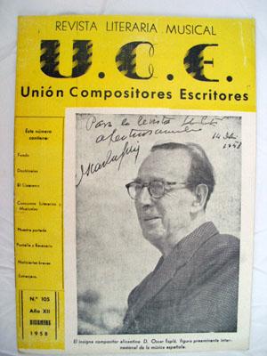 Revista Literaria Musical U.C.E. Unión Compositores Escritores nº105 diciembre 1958