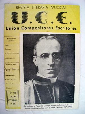 Revista Literaria Musical U.C.E. Unión Compositores Escritores nº103, octubre 1958