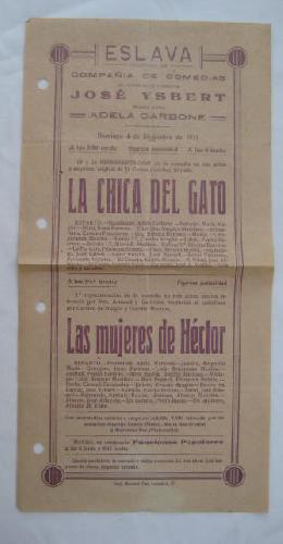 Poster: LA CHICA DEL GATO, LAS MUJERES DE HÉCTOR. Compañía de Comedias José Ysbert