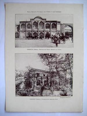 Antigua Lámina - Old Sheet : PERSIA - TEHERAN : Edificio del Banco Imperial de Persia; Palacio de...