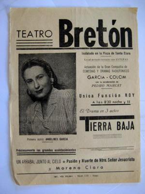 Cartel - Poster : TEATRO BRETÓN en TORO. Angelines García, Santiago Colom, Pedro Marcet.