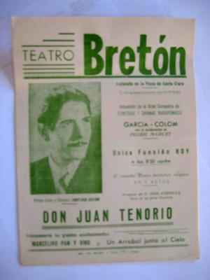 Cartel - Poster : TEATRO BRETON en TORO. Angelines García, Santiago Colom, Pedro Marcet.