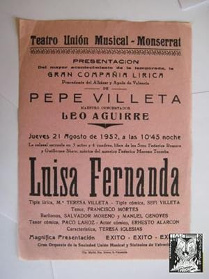Folleto Publicidad - Advertising Brochure : TEATRO UNIÓN MUSICAL. MONSERRAT. 1952