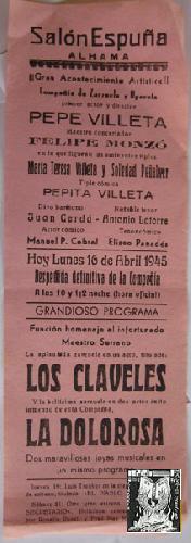 Cartel - Poster : SALÓN ESPUÑA. ALHAMA 1945