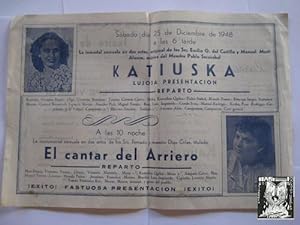 Folleto Publicidad - Advertising Brochure : KATIUSKA. PLAZA TOROS ALDAYA. 1948