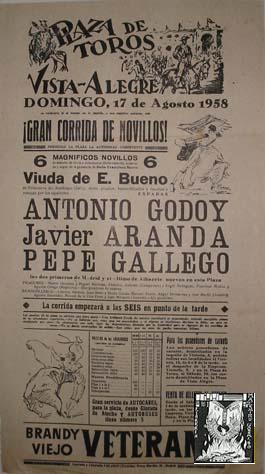 CARTEL PLAZA DE TOROS DE VISTA ALEGRE, 17 agosto 1958